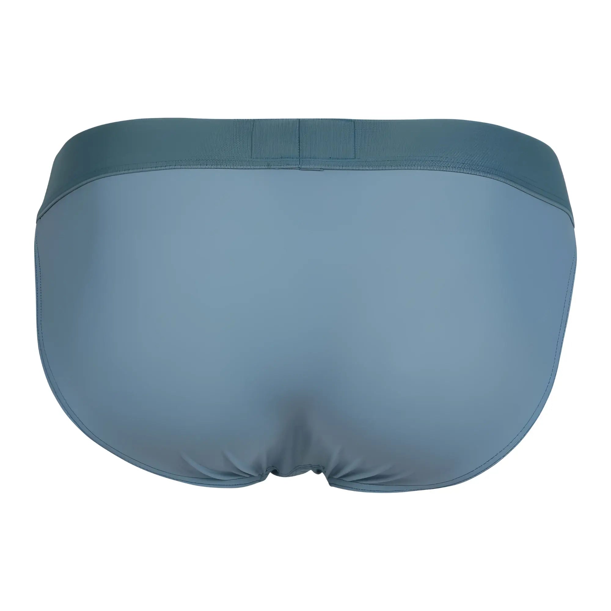 A sleek solid teal eco bikini with smooth fabric and elastic waistband from clever 1749 collection