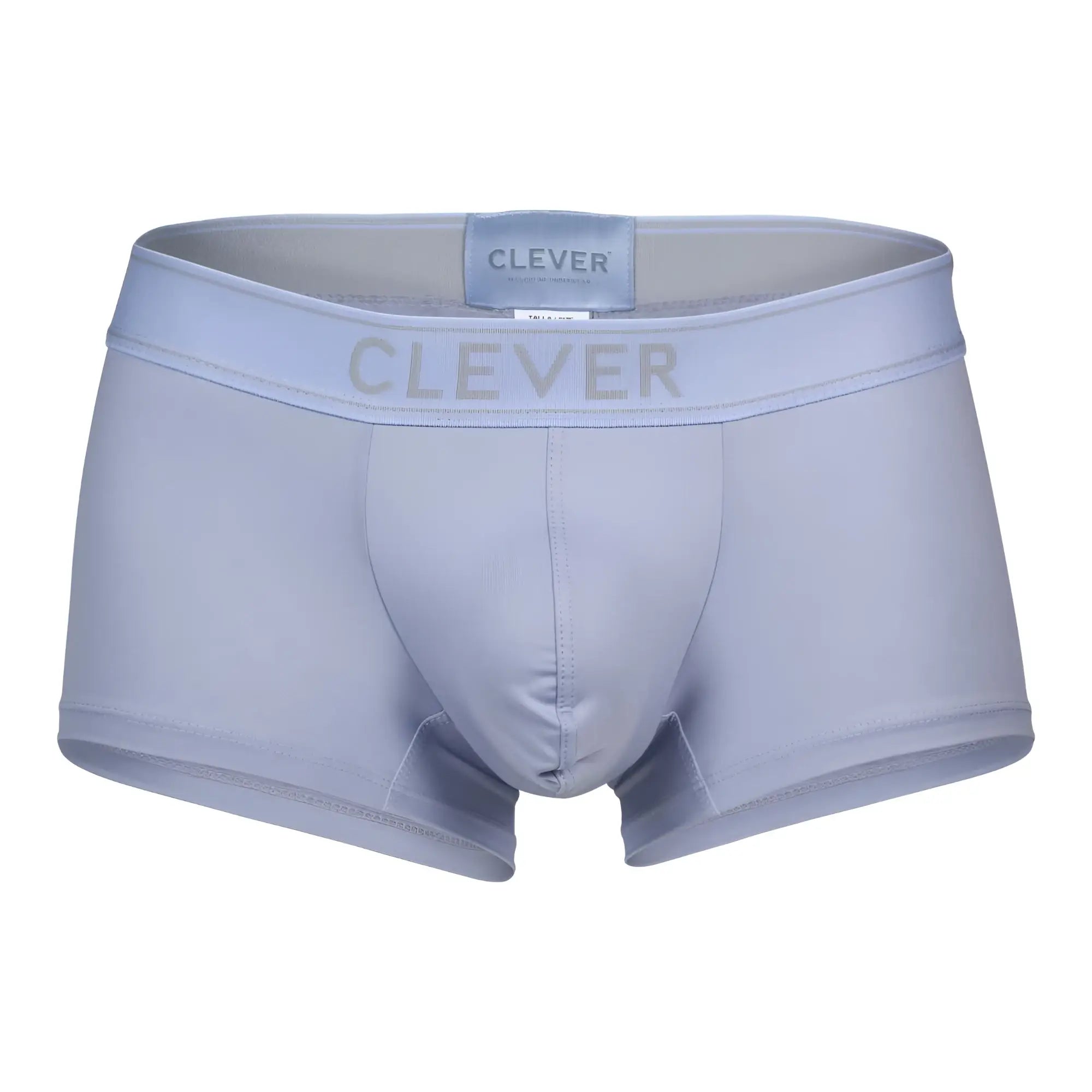 Light gray clever men’s briefs with subtle textured waistband and brand logo from clever 1751 craftiness trunks blue