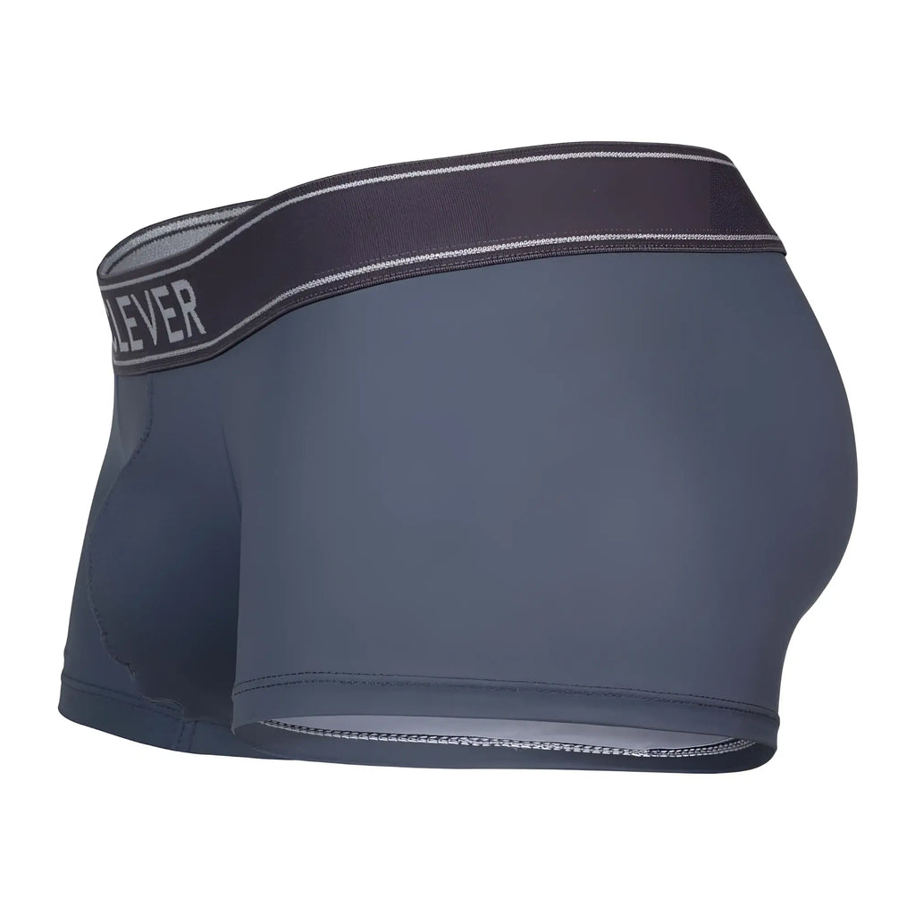 Dark gray form-fitting boxer briefs with matching elastic waistband featuring lever brand name in white lettering