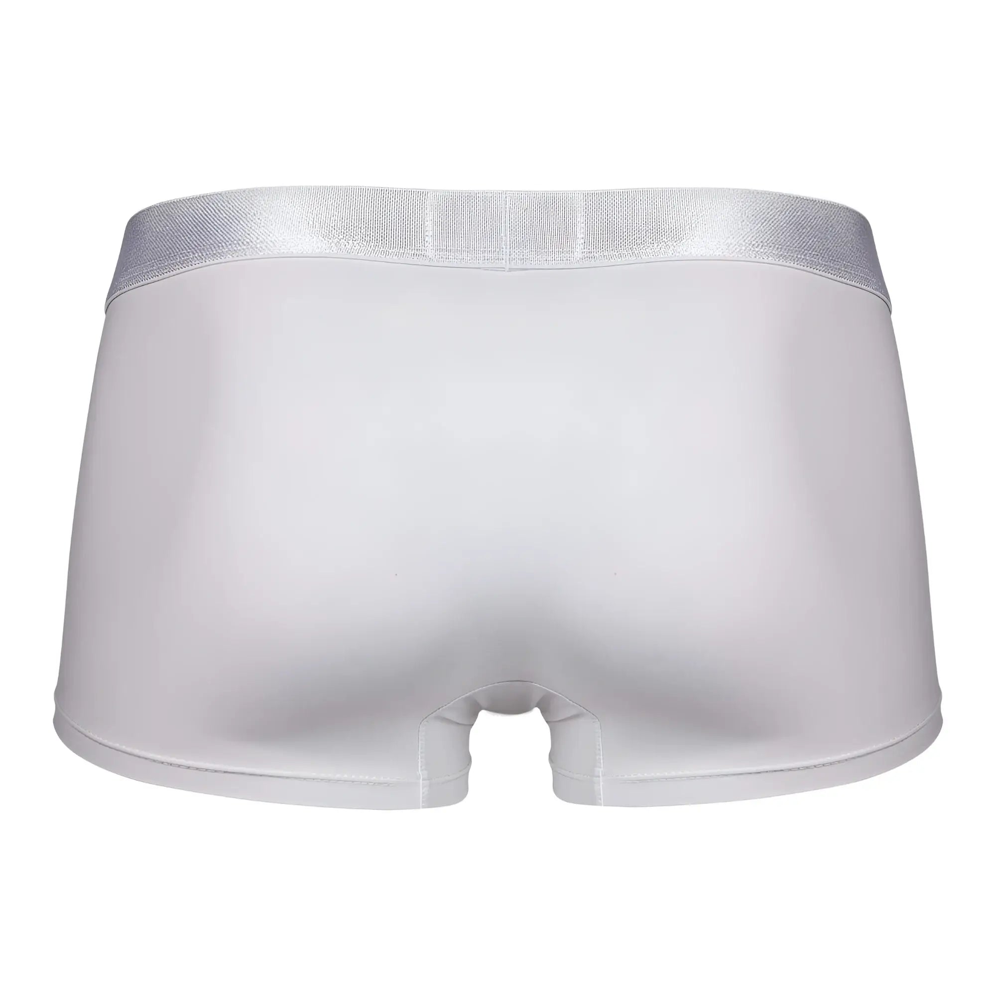 White boxer briefs clever 1752 victor trunks with shiny silver waistband in white fabric front view