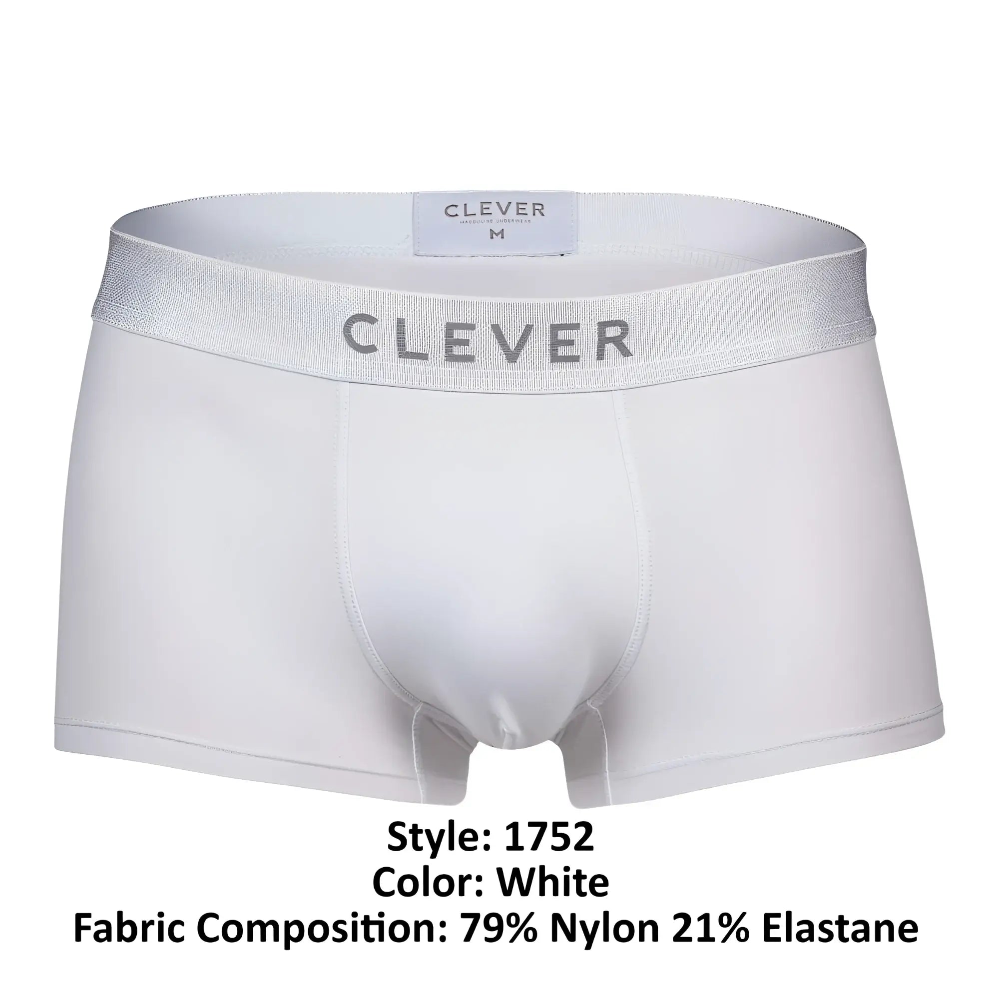 White clever 1752 victor trunks made of 79 nylon 21 elastane with a silver waistband for men