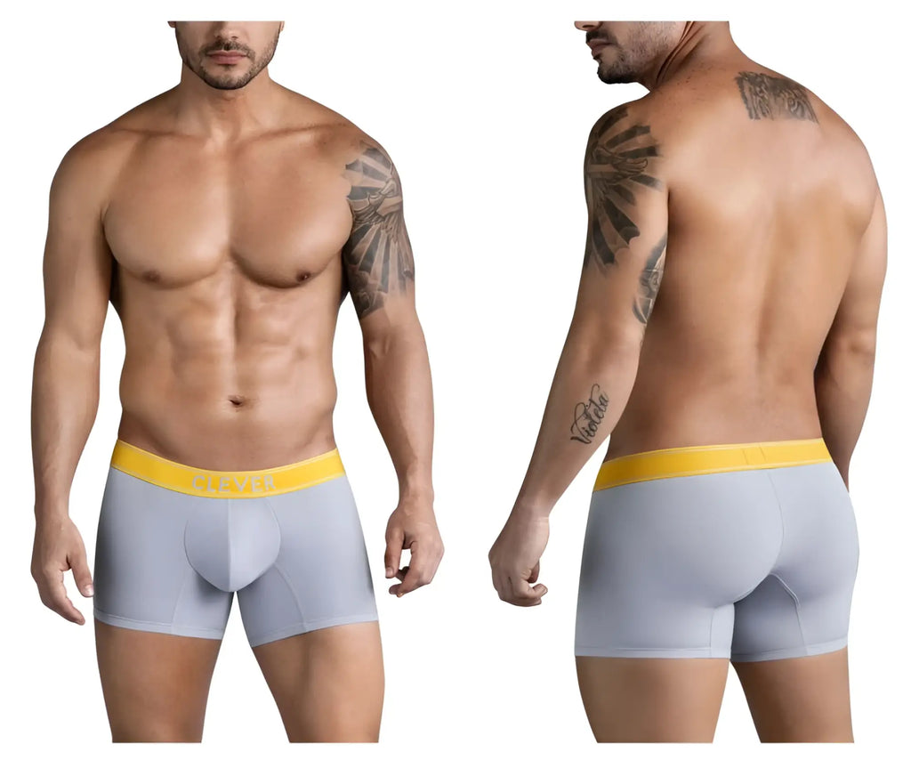 Light gray clever 1755 diseno trunks boxer briefs with bright yellow victor branded elastic waistband
