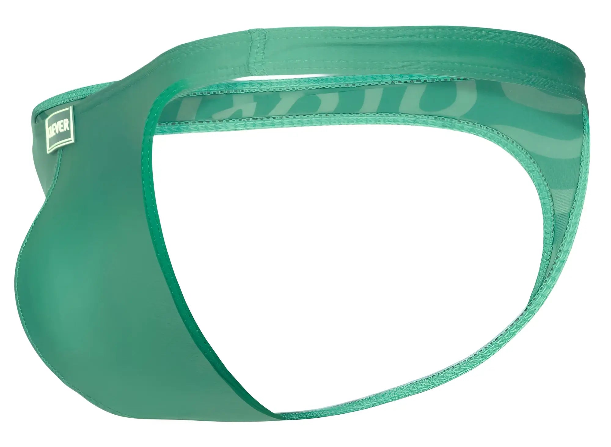 Teal seamless men’s briefs with subtle stripes and branded waistband label from clever 1773 cactus thongs color green