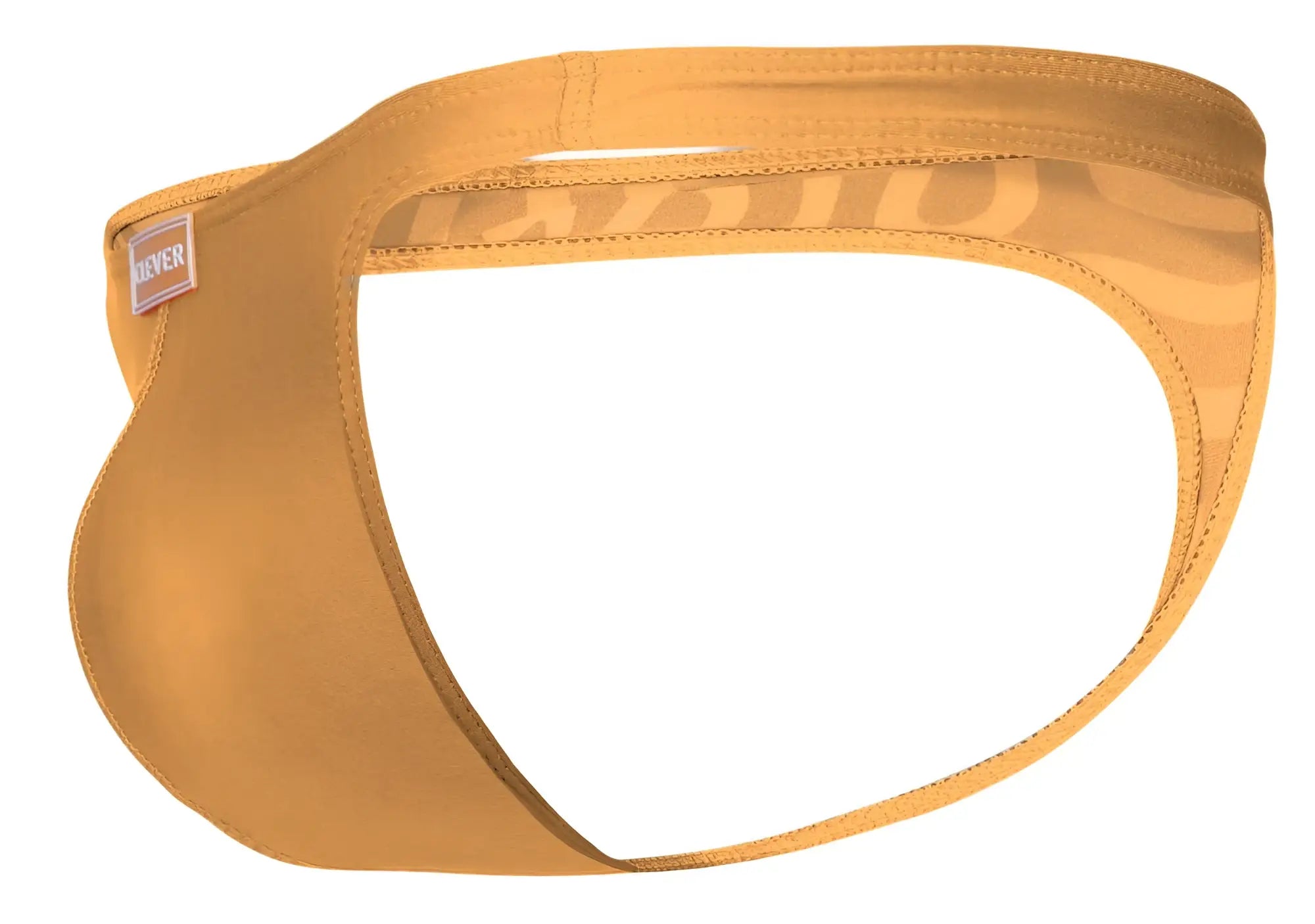 Golden-yellow seamless fabric briefs with subtle zebra-striped pattern and bever brand tag from clever 1773 cactus thongs color orange