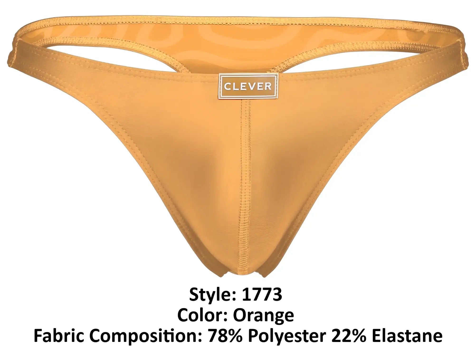 Orange clever 1773 cactus thong with a sleek satin finish and subtle brand label at the center front