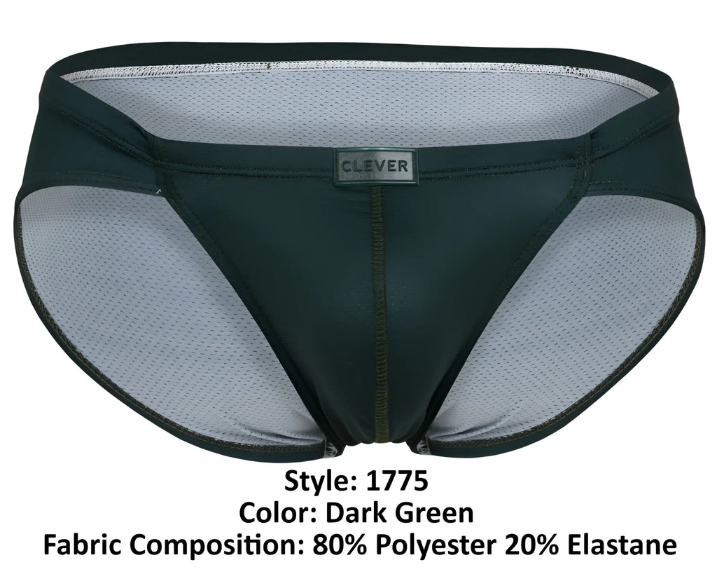 Dark green clever 1775 optimo briefs with black trim and mesh lining designed for athletic use