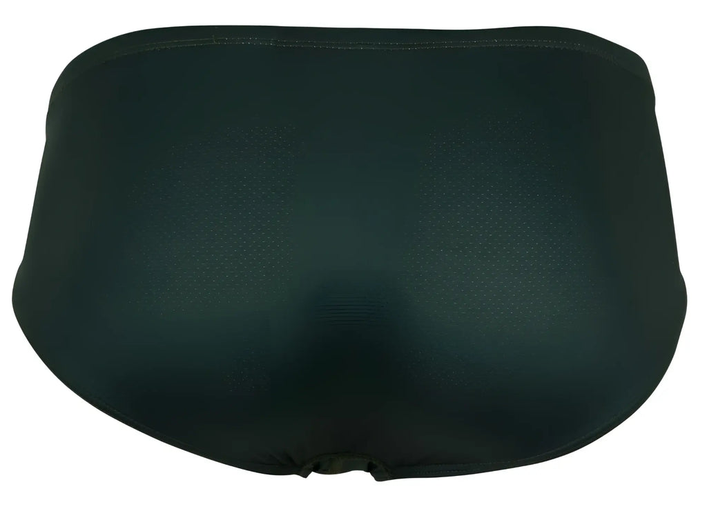 Black clever 1775 optimo briefs swim trunks with smooth texture elastic waistband and snug fit in dark green