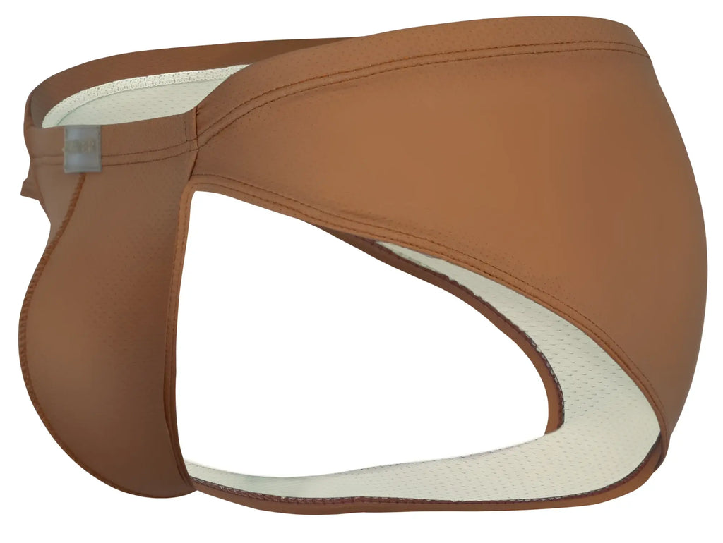 Clever 1775 optimo briefs color ochre brown leather-like men’s briefs with white mesh lining and small gray side tag