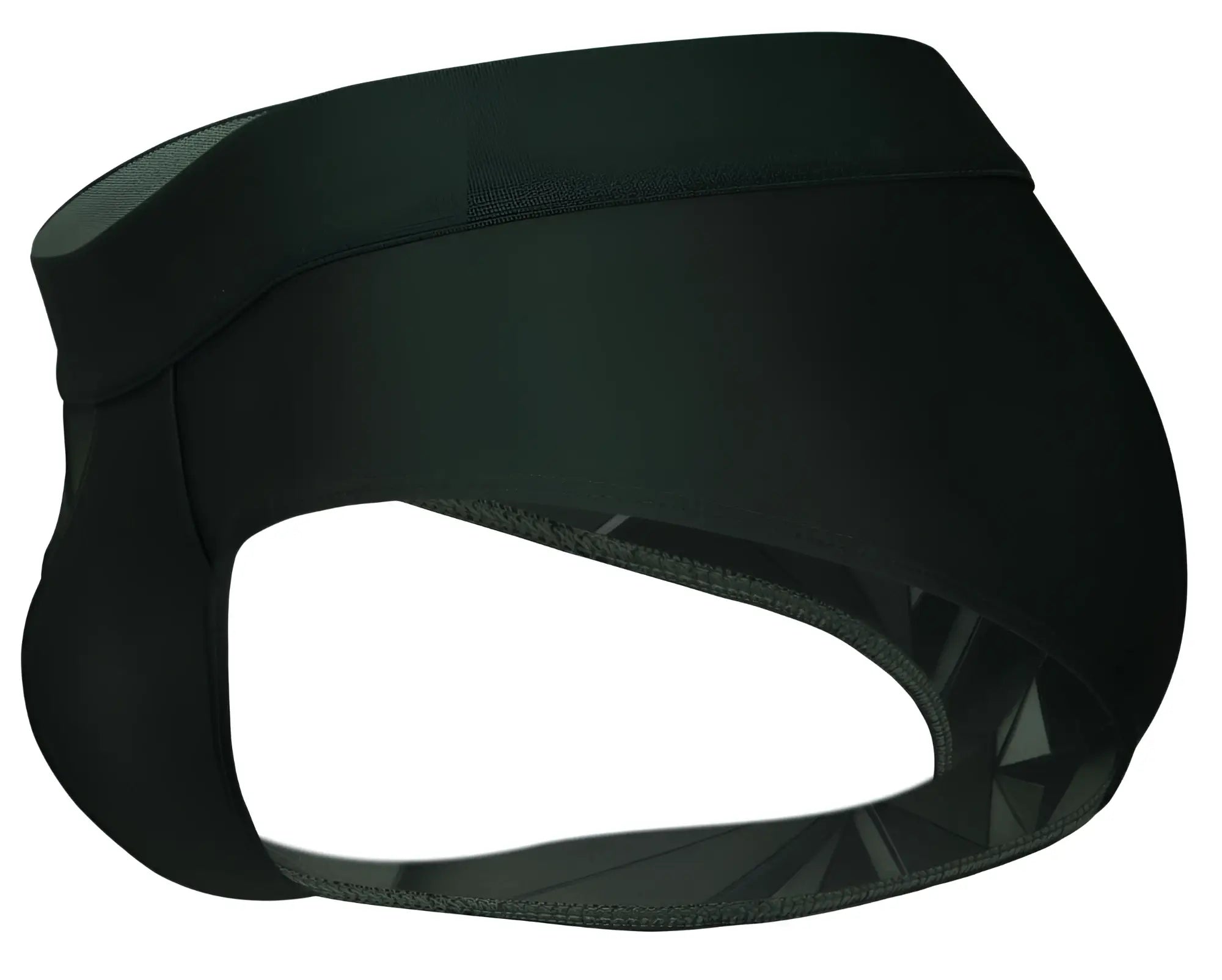 Black neoprene clever 1776 venecia briefs with sleek form fitting design and subtle geometric inner edge pattern in dark green
