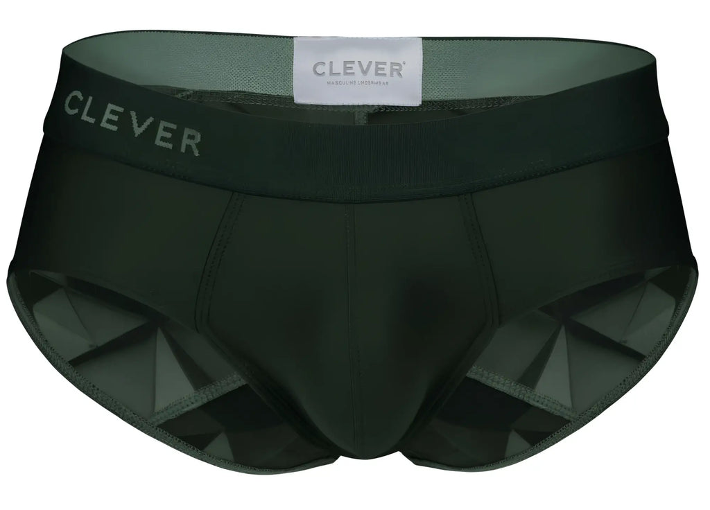 Dark green clever 1776 venecia men’s briefs with geometric side pattern and branded waistband