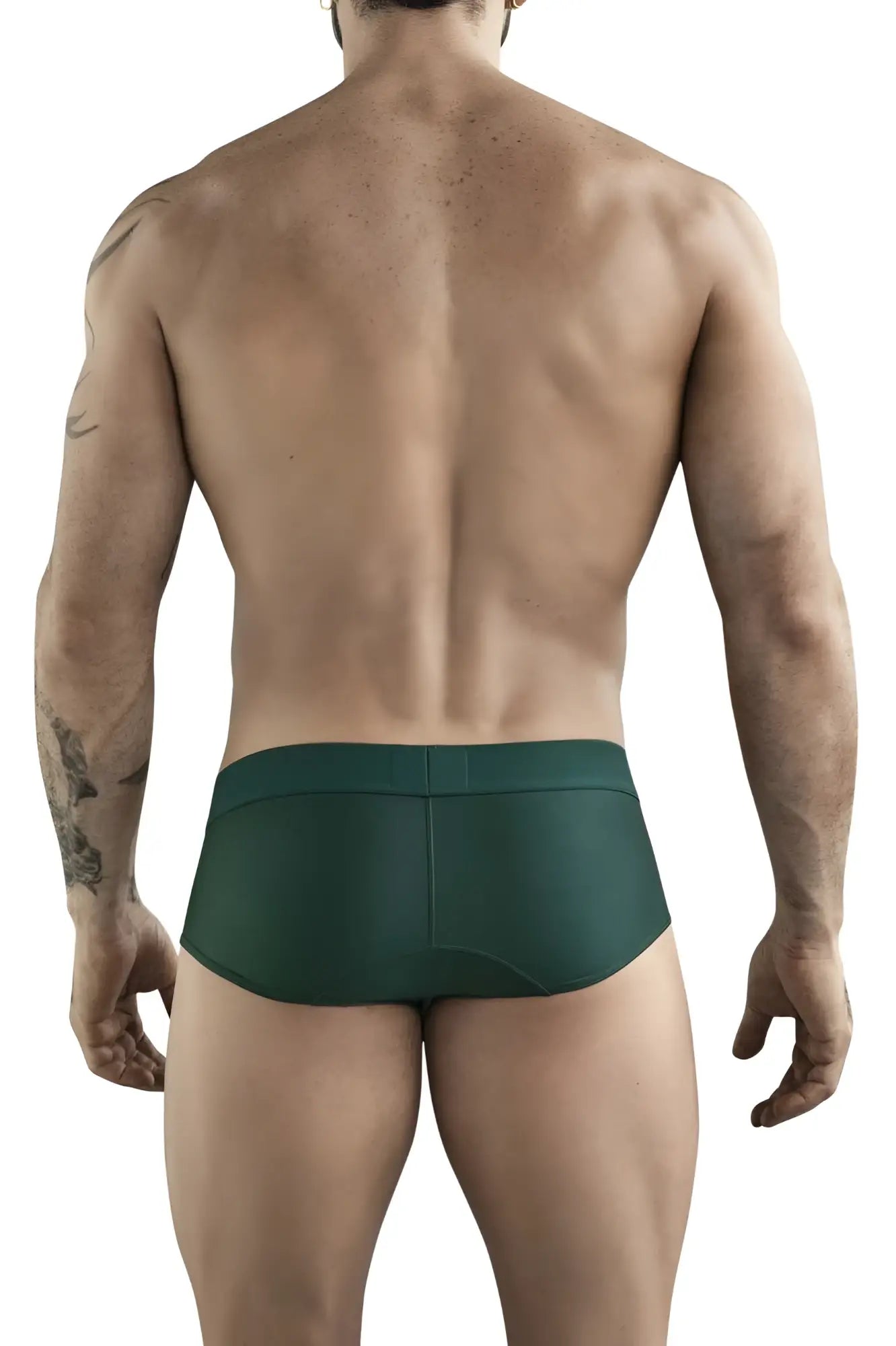 Dark green clever 1776 venecia briefs in smooth stretchy fabric with subtle back seam detail shown from back side