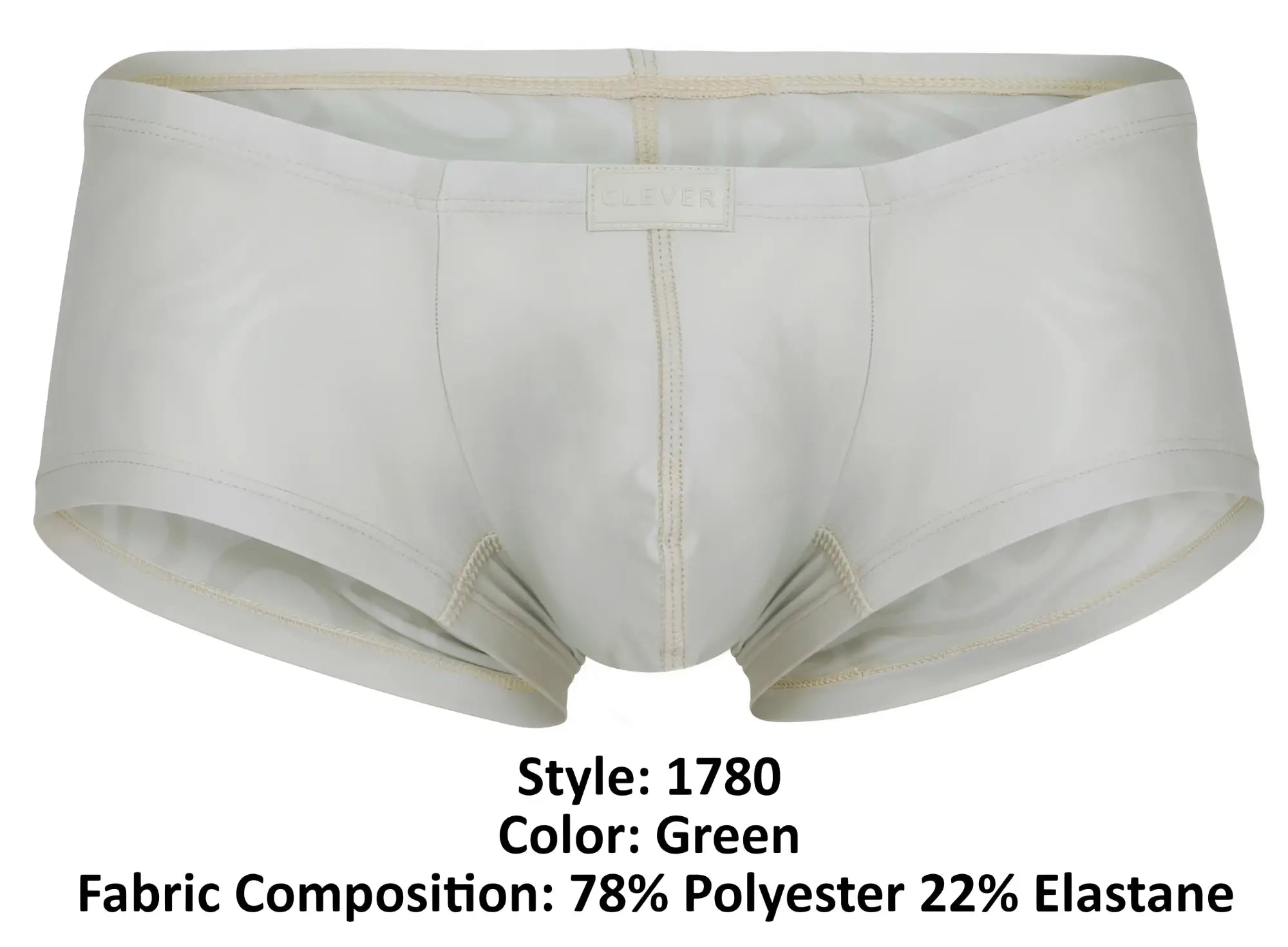 Clever 1780 Maya trunks beige white men’s briefs with subtle green tint made of 78% polyester 22% elastane fabric