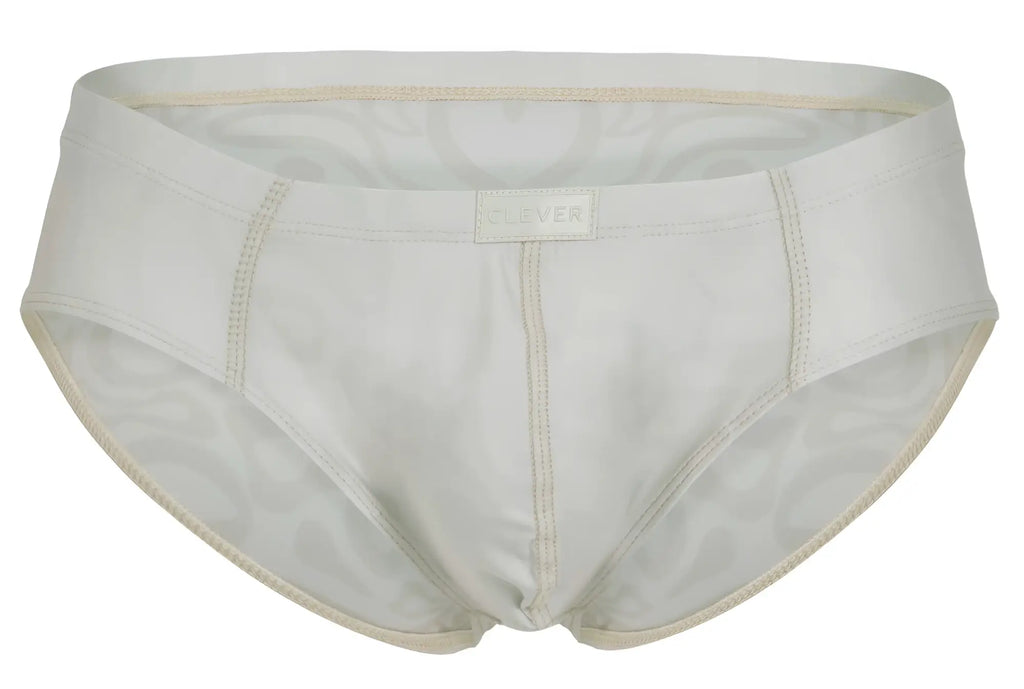 Cream-colored clever 1781 maya briefs in satin fabric with subtle embossed pattern and matching stitching