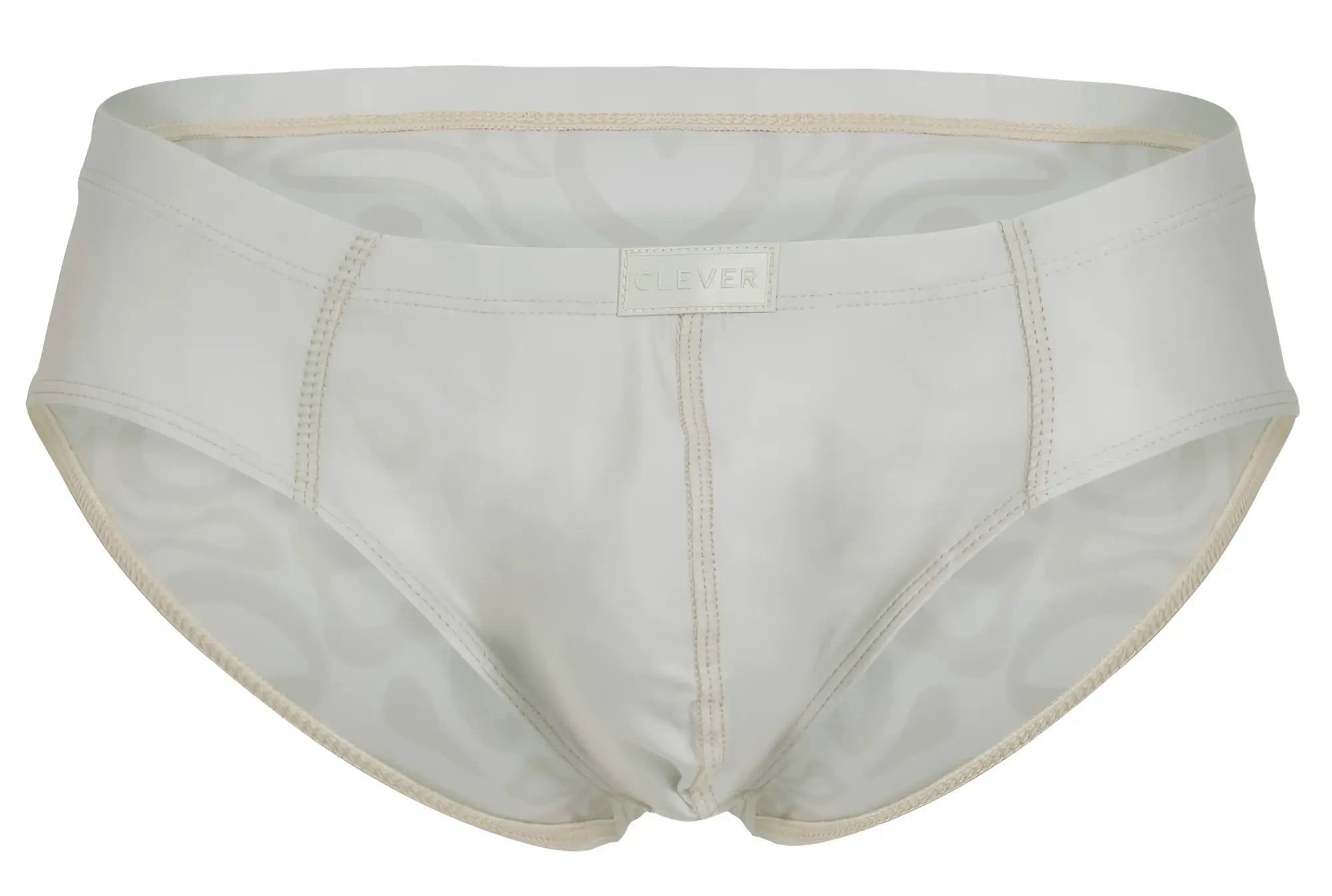 Cream-colored clever 1781 maya briefs in satin fabric with subtle embossed pattern and matching stitching