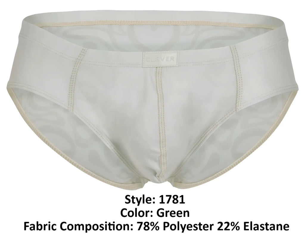 White mens briefs clever 1781 maya with subtle camouflage pattern and beige trim front view