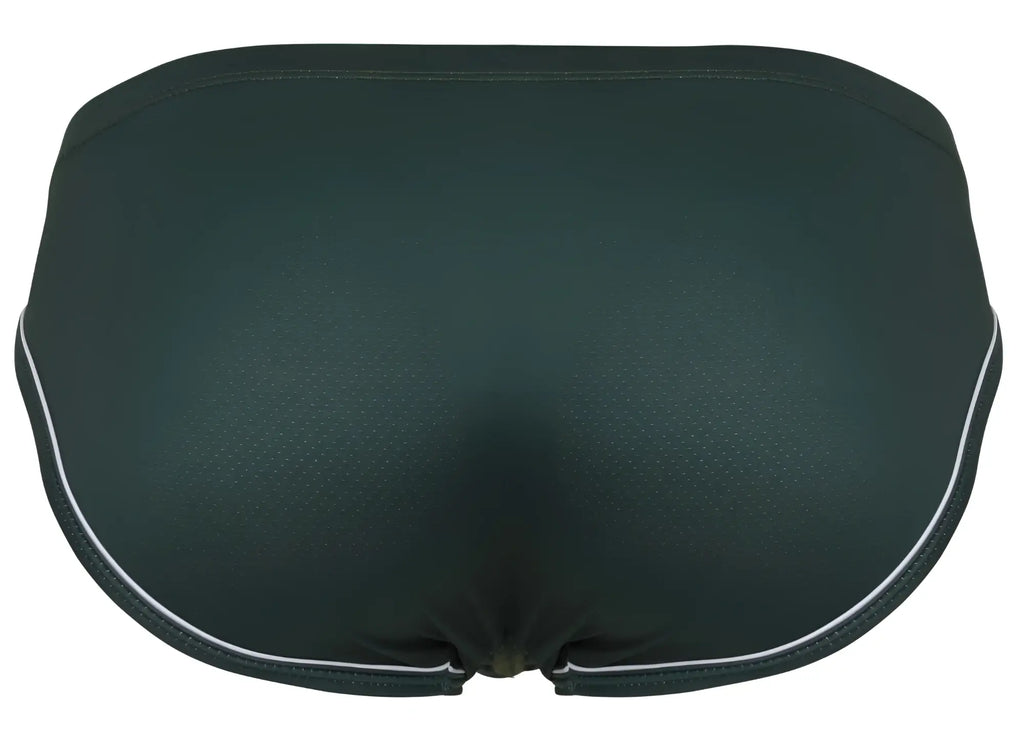 Black clever 1782 argovia briefs swim trunks with white trim dark green fabric designed for swimming and beachwear