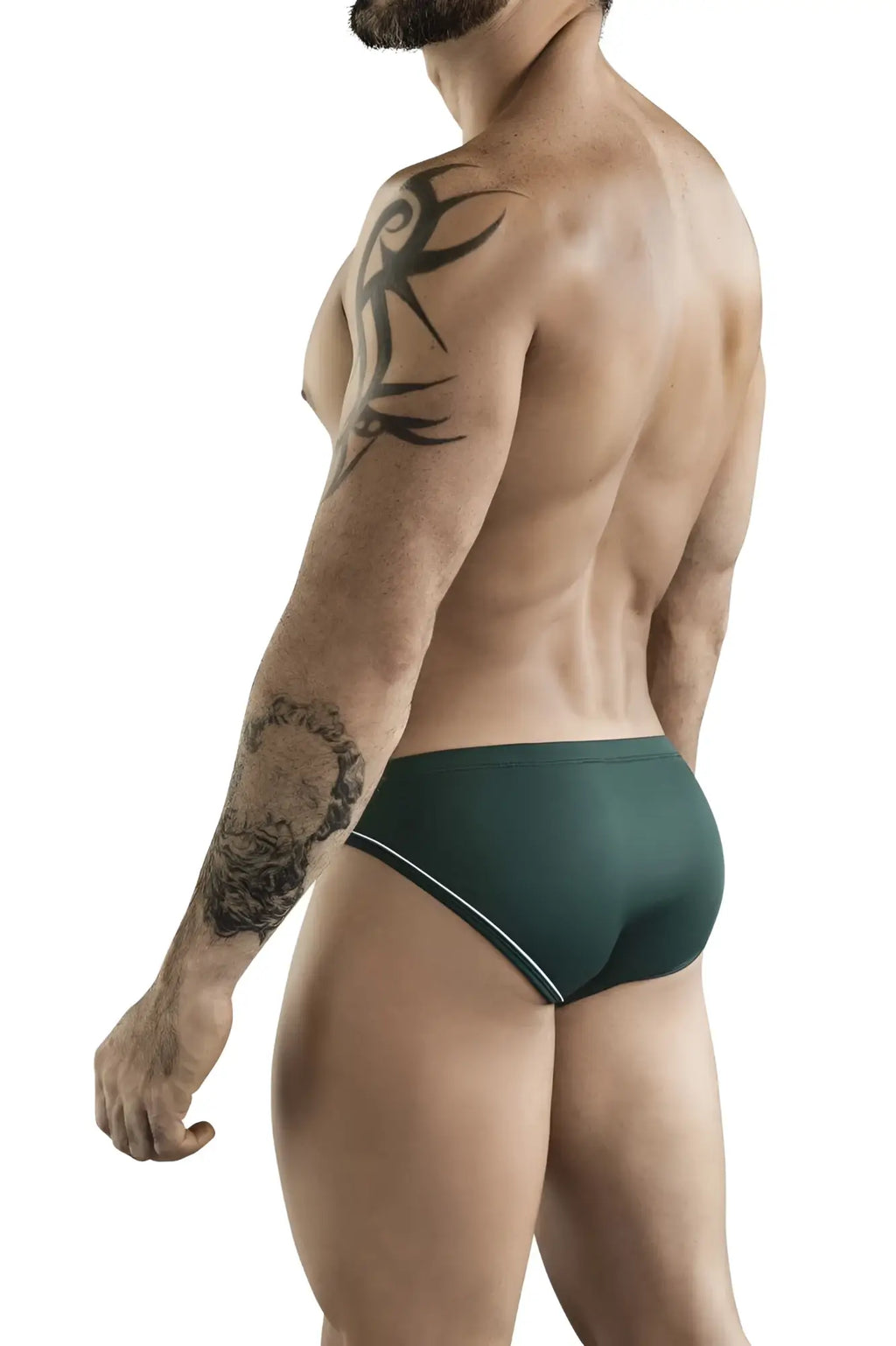 Dark green clever 1782 argovia briefs swim trunks with subtle white trim along the waistband for casual wear