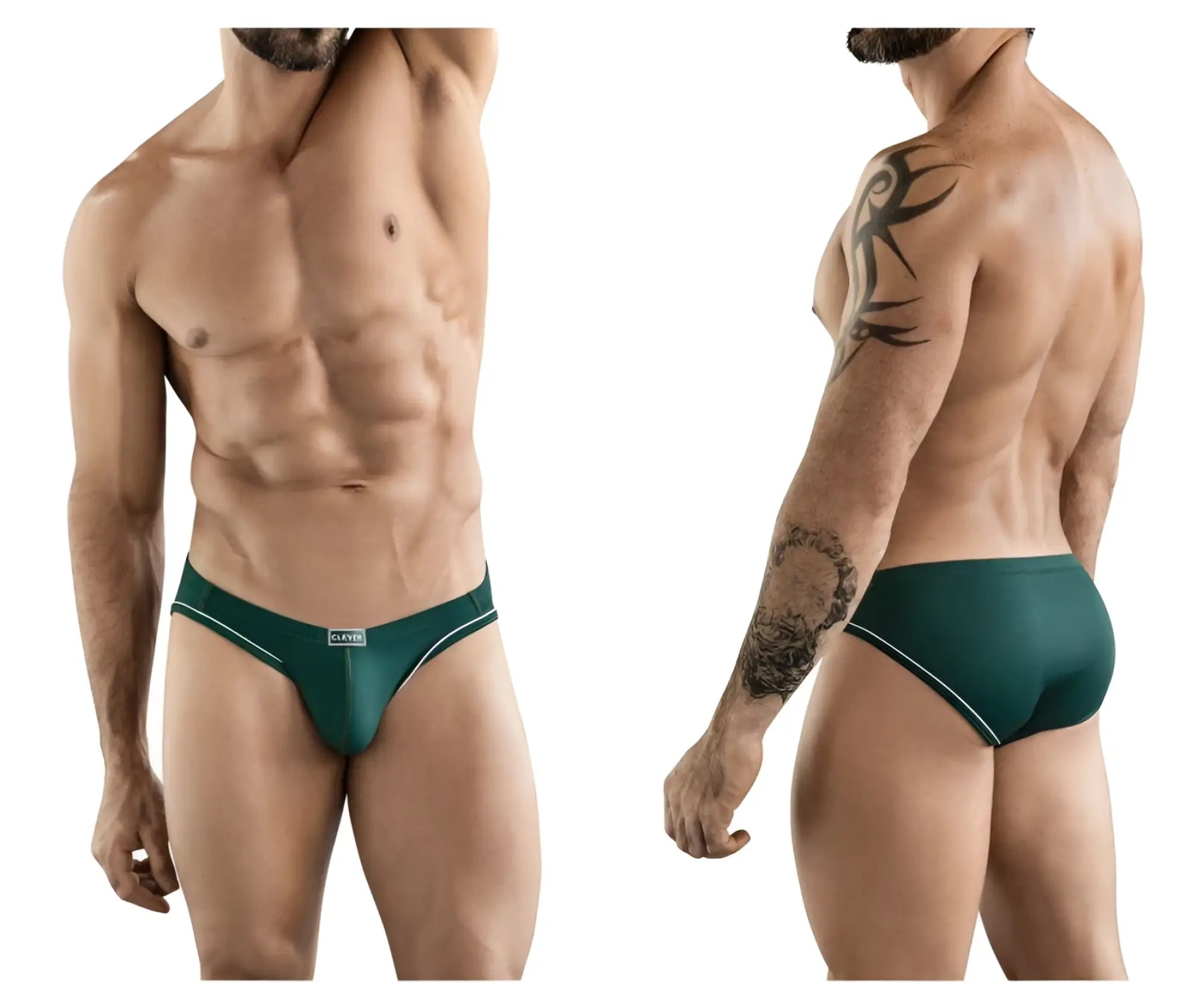Dark green clever 1782 argovia briefs with white trim and classic brand label on waistband in form-fitting design