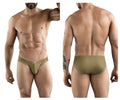 Olive green clever 1782 argovia athletic briefs with subtle gold trim on waistband and leg openings for active wear