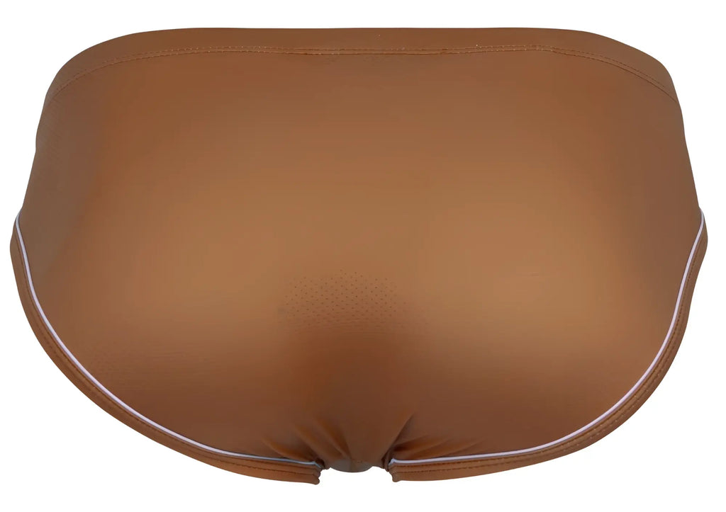 Clever 1782 argovia briefs ochre brown swim trunks with white trim along the edges for swimming and beachwear
