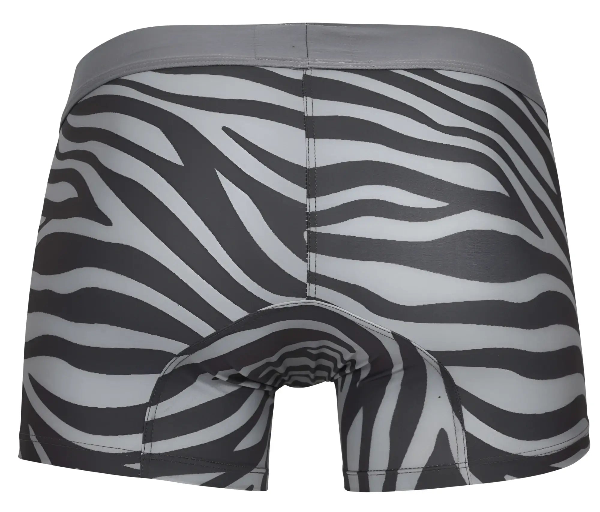 Black and white zebra-striped clever 1800 cebra trunks with gray waistband men’s boxer briefs for everyday wear