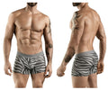 Gray and white zebra-striped clever 1800 cebra trunks boxer briefs with gray elastic waistband front view