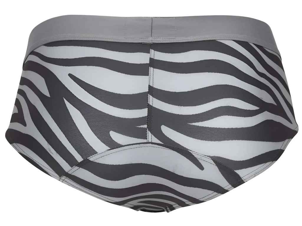 Gray waistband and black and white zebra striped briefs clever 1801 cebra briefs color gray front view