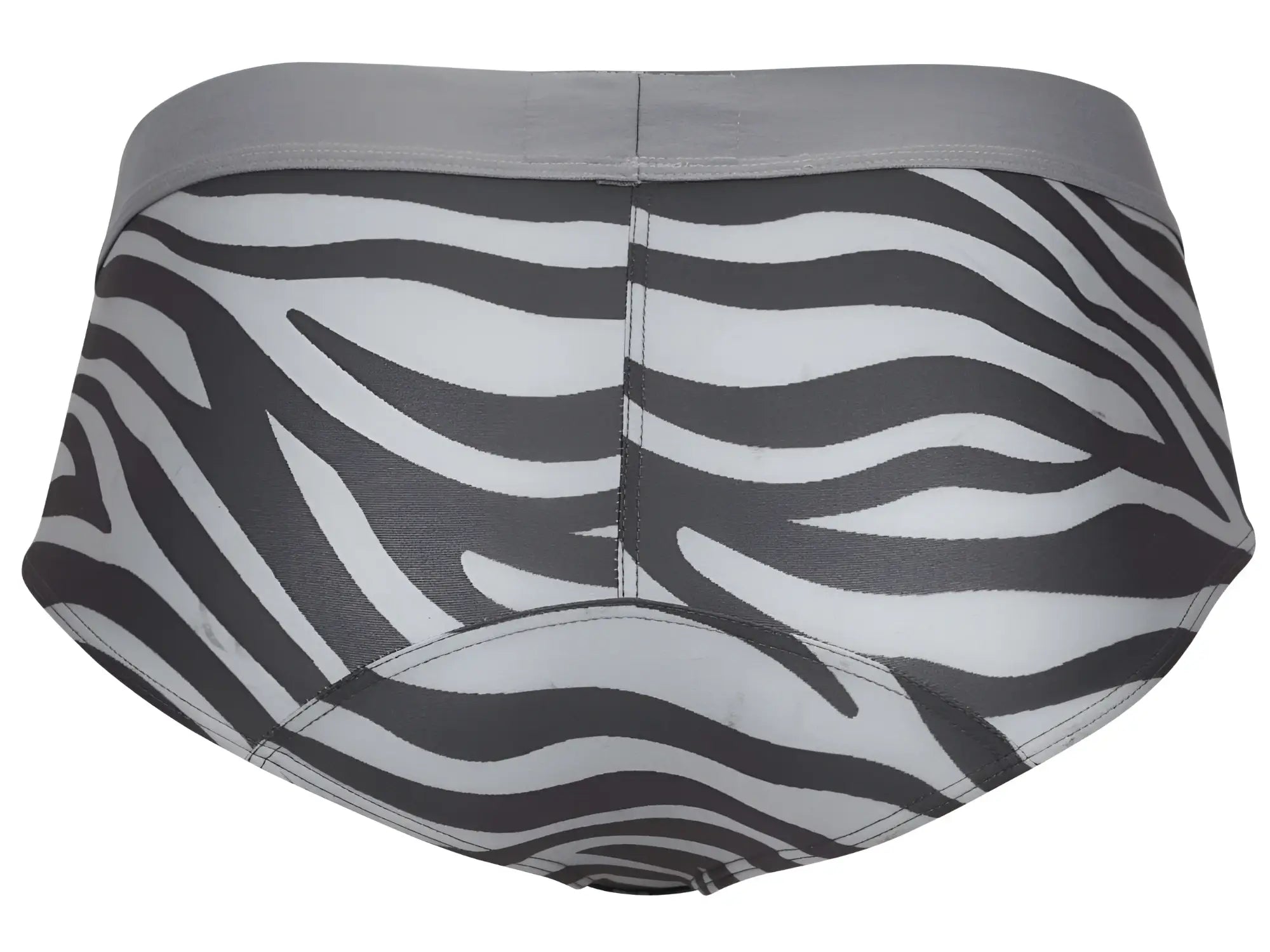 Gray waistband and black and white zebra striped briefs clever 1801 cebra briefs color gray front view