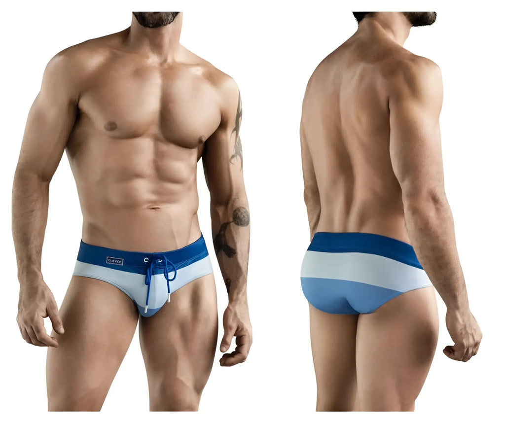 Clever 1802 wave swim briefs in blue with white stripes and drawstring waistband for comfortable swimming