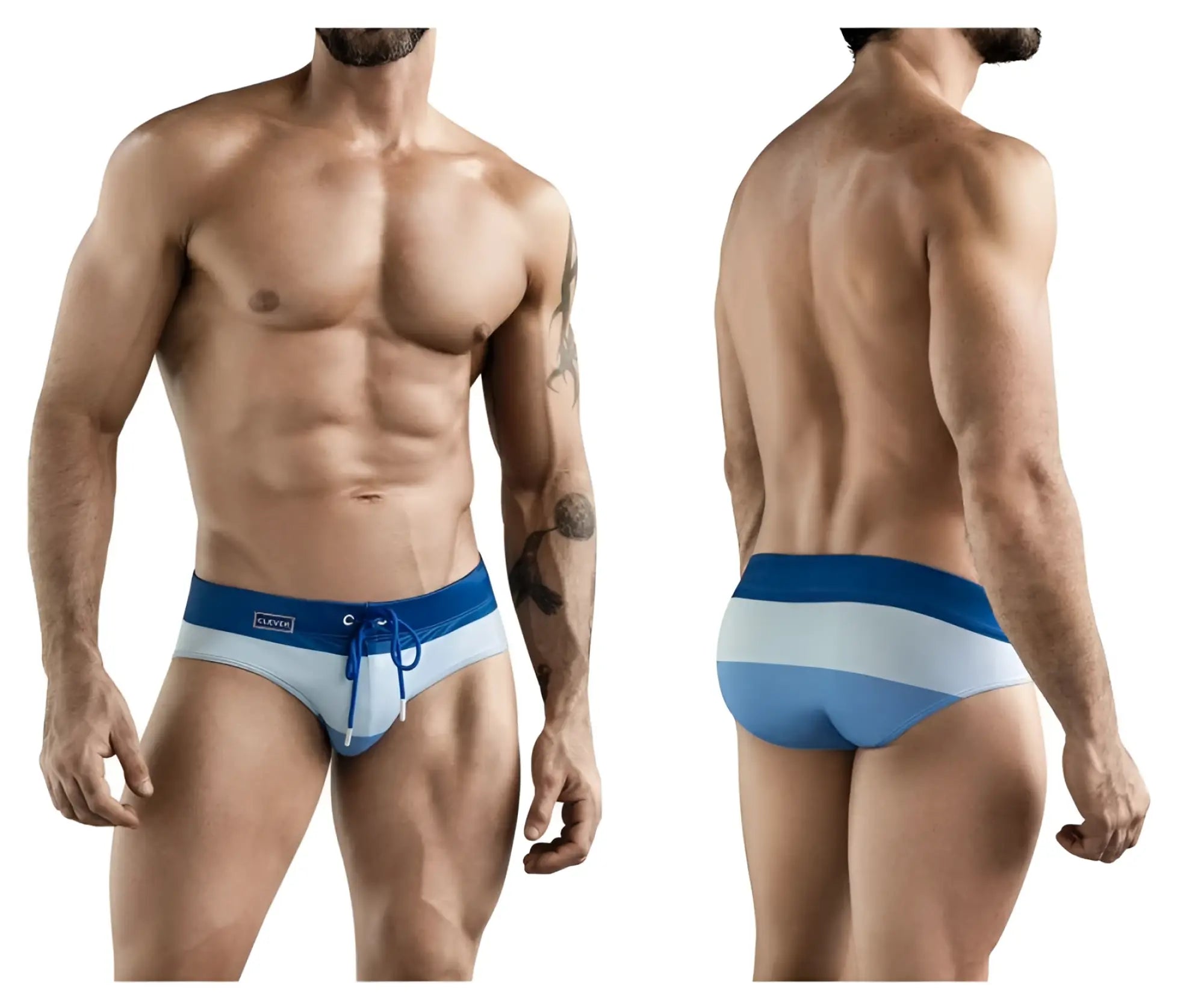 Clever 1802 wave swim briefs in blue with white stripes and drawstring waistband for comfortable swimming