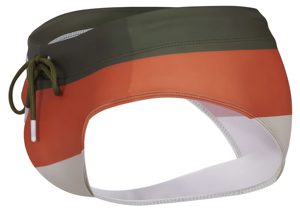 Clever 1802 wave swim briefs green with olive green orange and white stripes and drawstring waistband for swimming