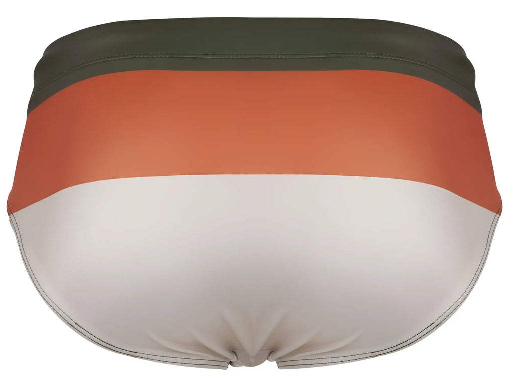 Clever 1802 wave swim briefs in olive green orange and white stripes with smooth fabric finish for swimming