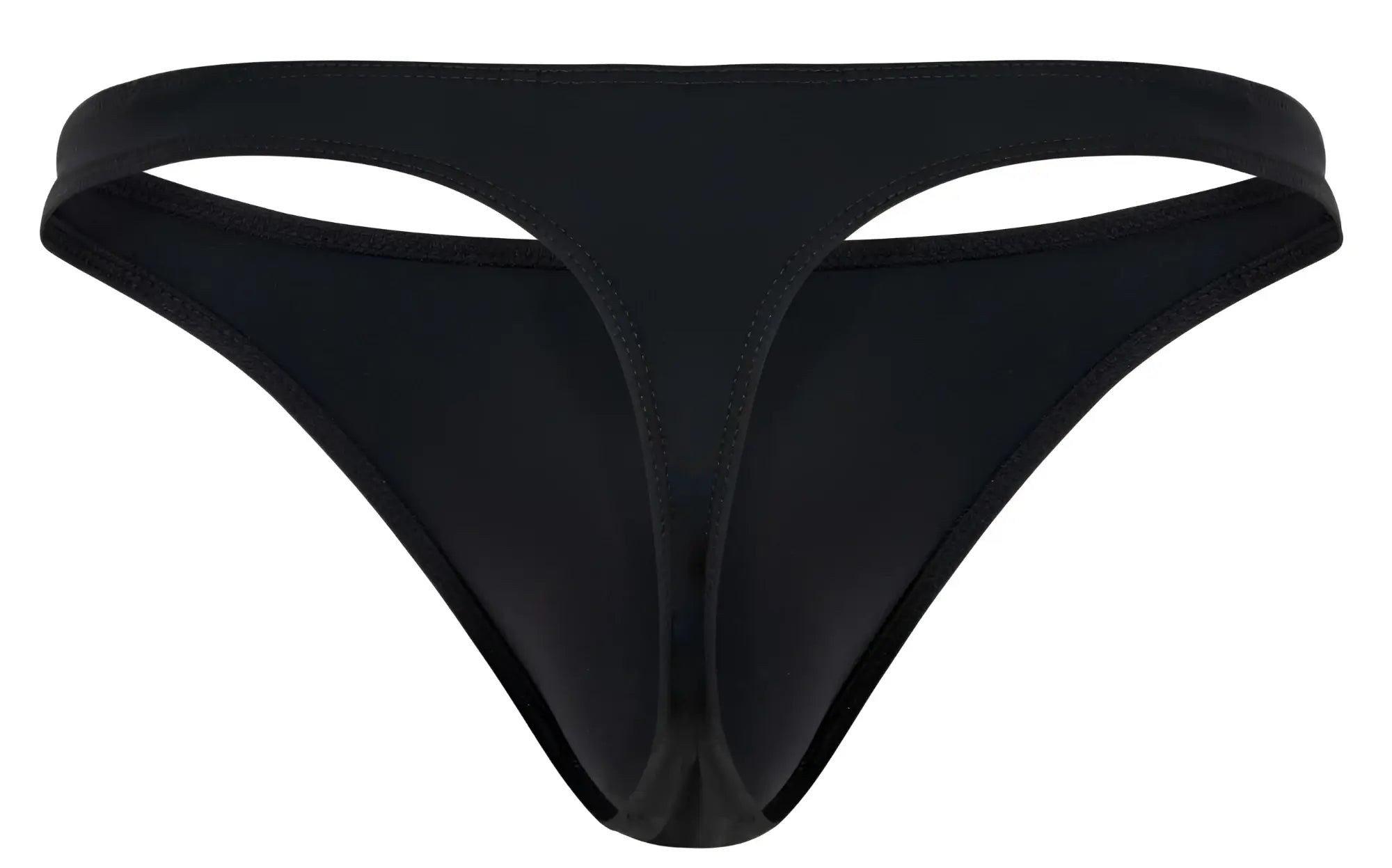 Black clever 1830 desirable thong made of smooth stretchy fabric with sleek minimalist design shown from the back