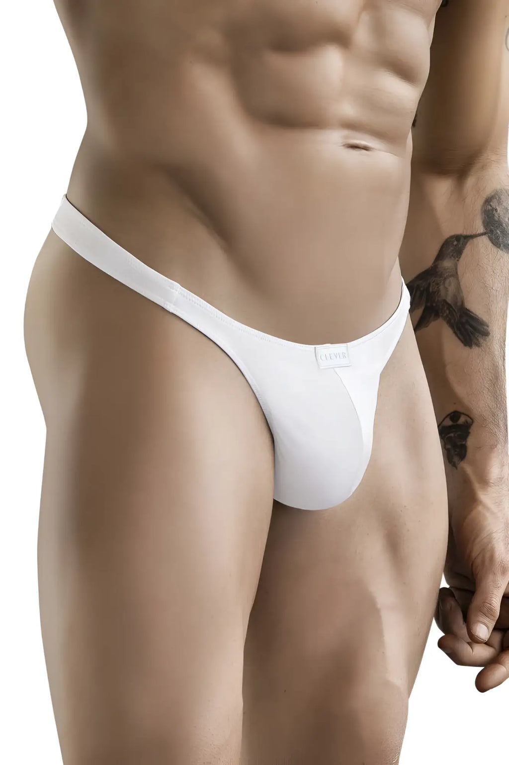 White clever 1830 desirable thong made of smooth fabric with seamless design and subtle brand tag