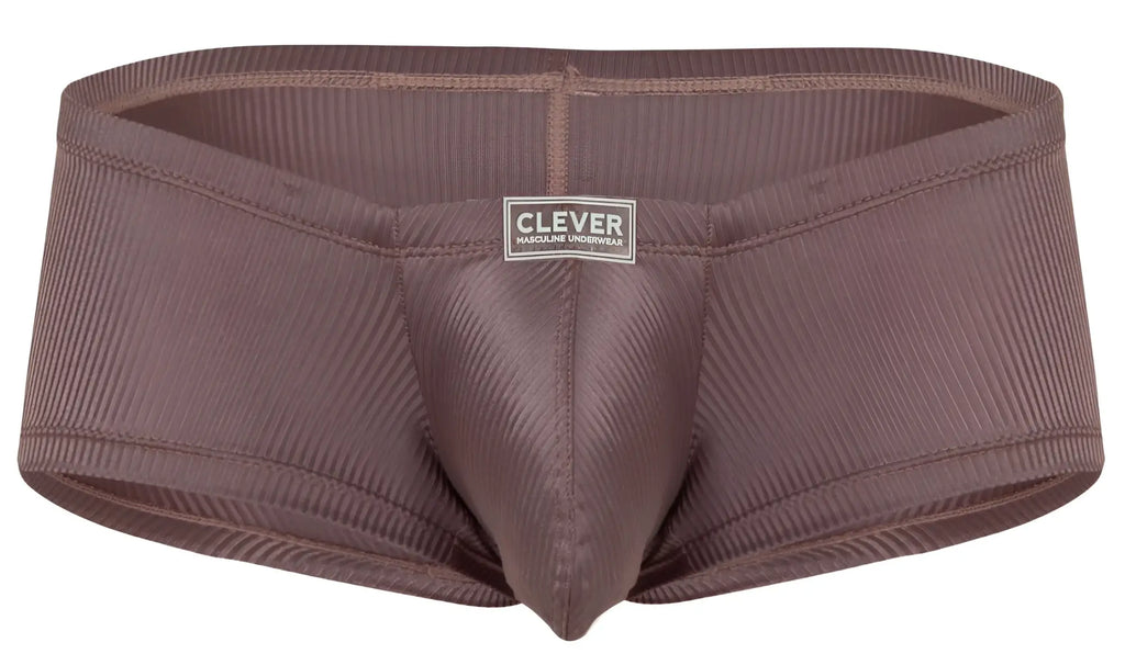 Brown ribbed cotton men’s briefs with clever brand label in clever 1844 aura trunks color brown design