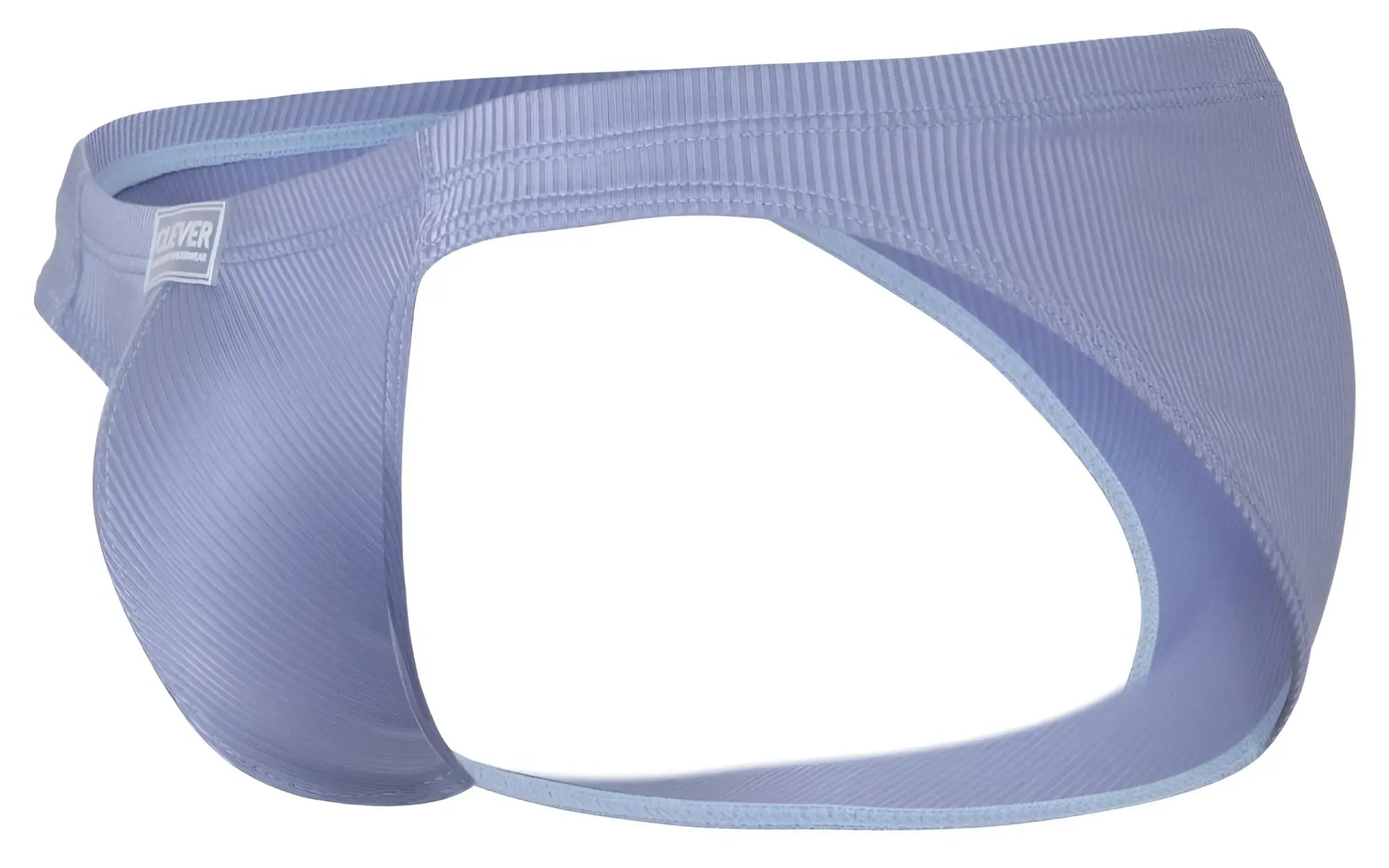 Light blue ribbed fabric briefs with subtle texture and small white label on waistband clever 1845 aura bikini
