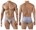 Light blue ribbed textured clever 1845 aura bikini briefs with subtle brand logo on the front for men