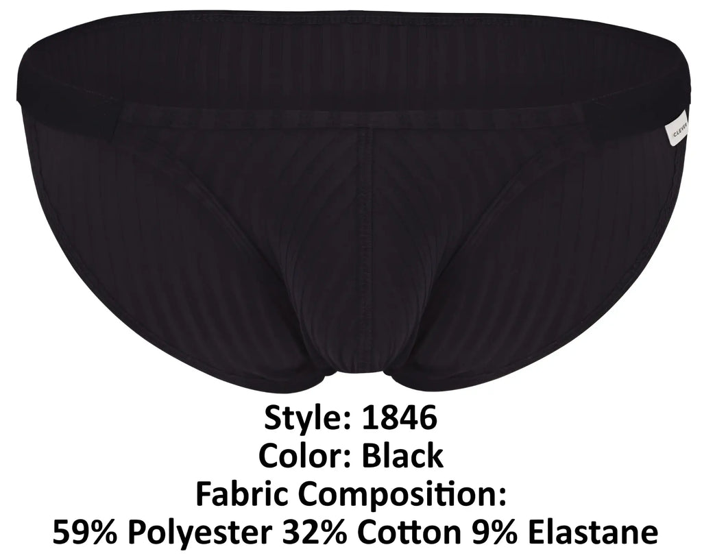 Black clever 1846 mantra bikini briefs with ribbed texture and elastic waistband for comfortable everyday wear