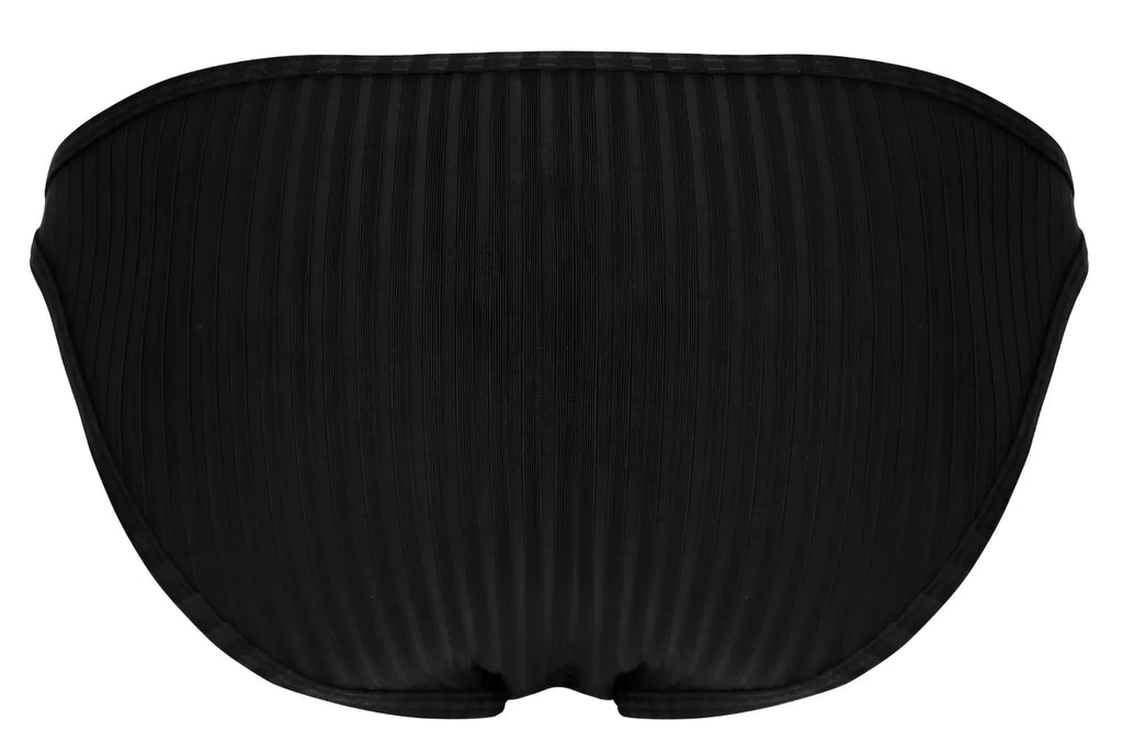 Black ribbed bikini bottom with sleek contoured design from clever 1846 mantra bikini color black shown from the back
