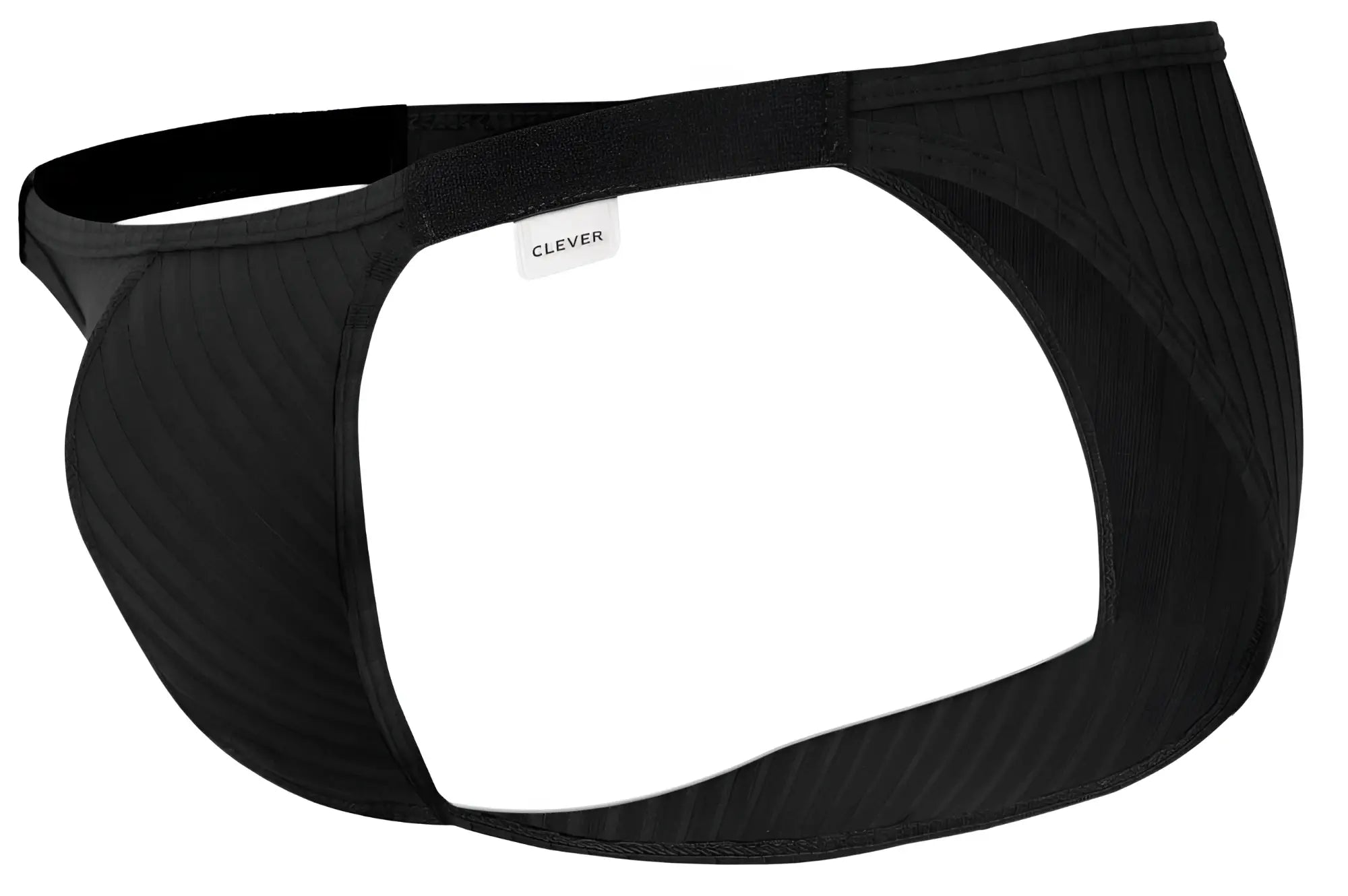 Black textured fabric briefs with sleek form-fitting design and branded clever label for men clever 1846 mantra bikini