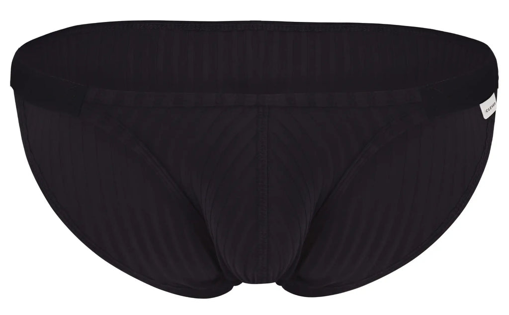 Black textured briefs clever 1846 mantra bikini with ribbed waistband and subtle vertical stitching in black color