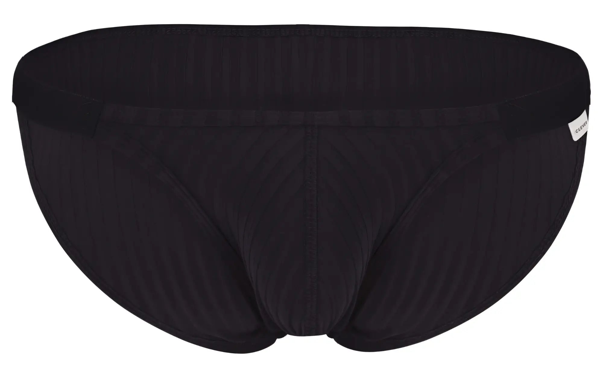 Black textured briefs clever 1846 mantra bikini with ribbed waistband and subtle vertical stitching in black color