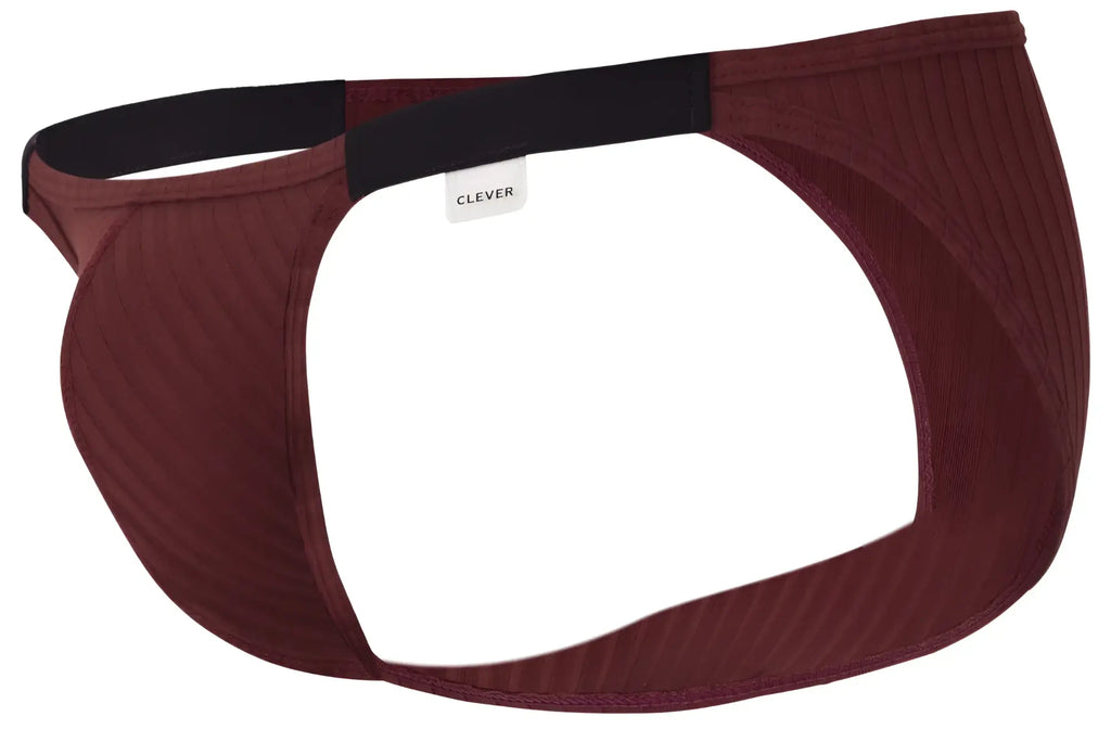 Maroon ribbed cotton briefs with black elastic waistband and Clever brand label from Clever 1846 Mantra Bikini Color Grape