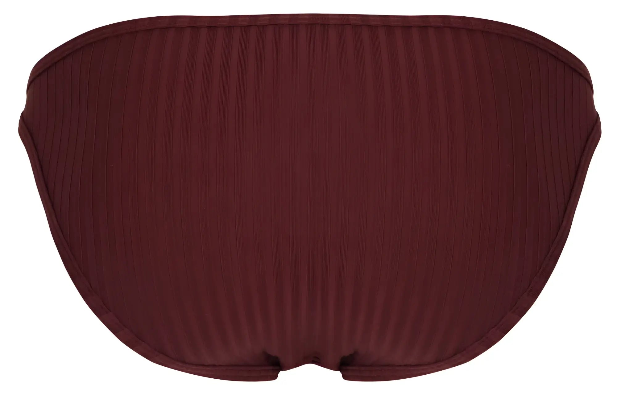 Maroon ribbed clever 1846 mantra bikini bottom in grape with sleek contoured design shown from the back side