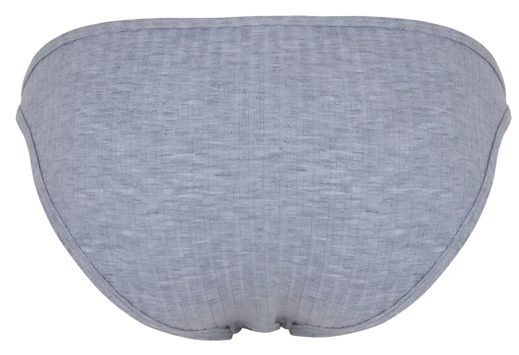 Gray heathered Clever 1846 Mantra bikini briefs with subtle textured fabric and clean stitched edges