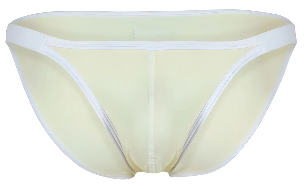 Beige clever 1848 relax bikini briefs in pale yellow sheer fabric with white trim for comfortable everyday wear