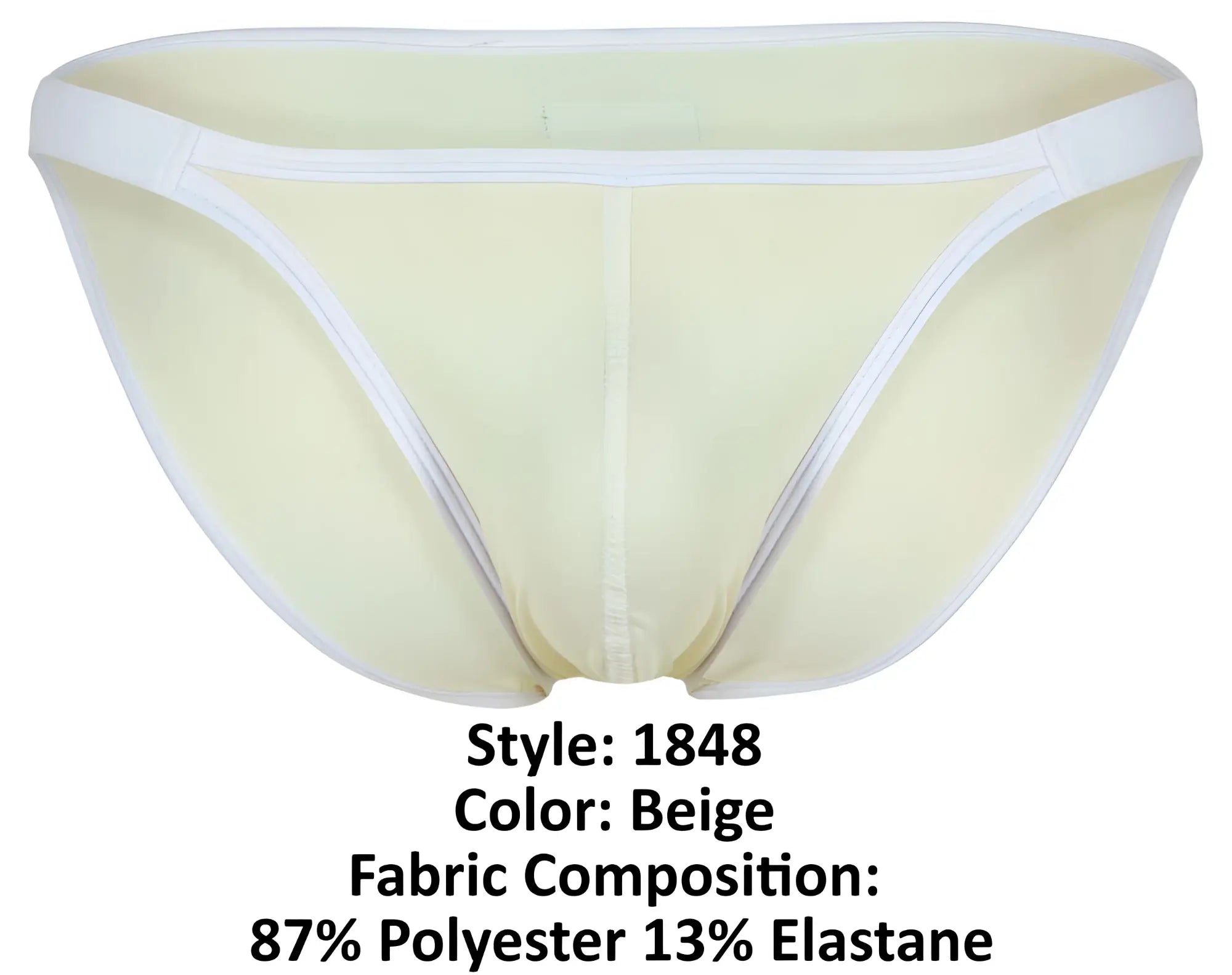 Beige clever 1848 relax bikini briefs with white trim seamless design made of 87 polyester 13 elastane
