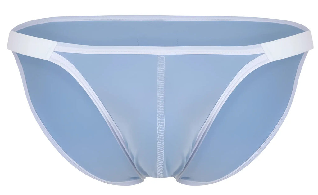 Clever 1848 relax bikini briefs in light blue with white trim and central seam seamless design