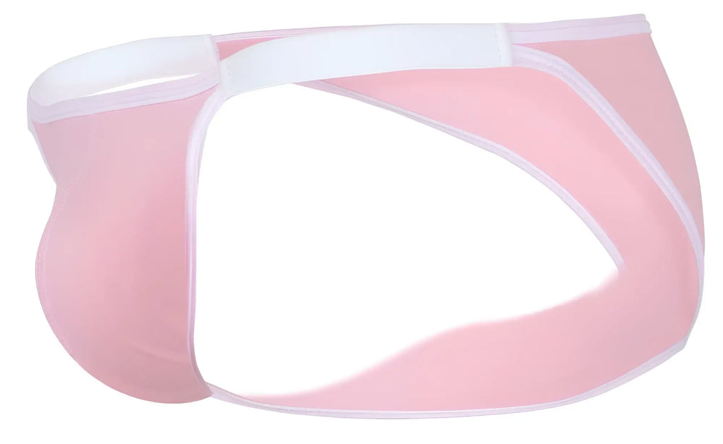 Pink sheer mesh briefs with white elastic waistband and trim from clever 1848 relax bikini color pink collection
