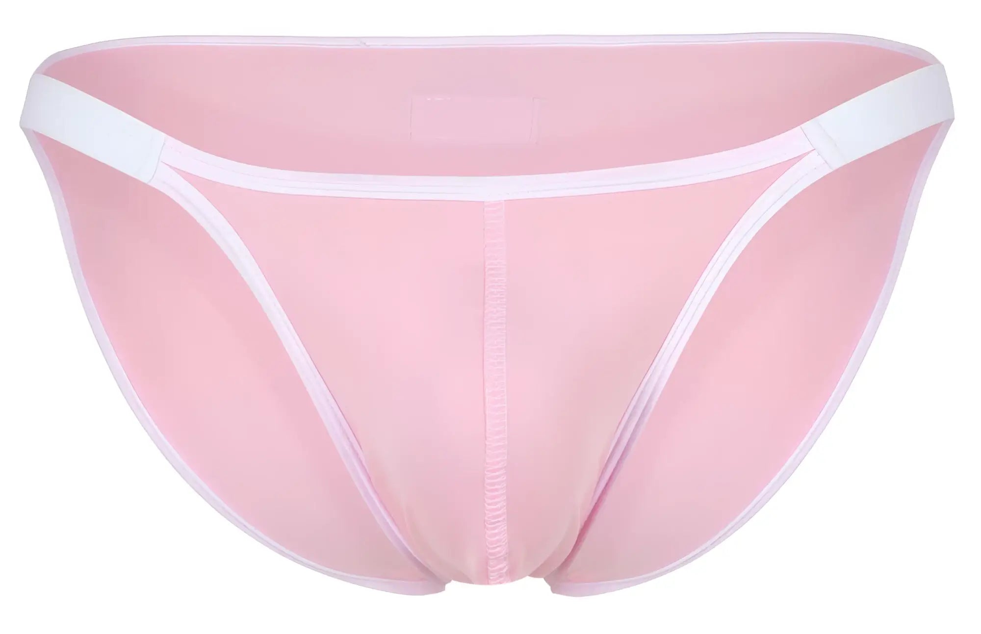 Pink clever 1848 relax bikini sheer mesh briefs with white elastic trim and a central seam